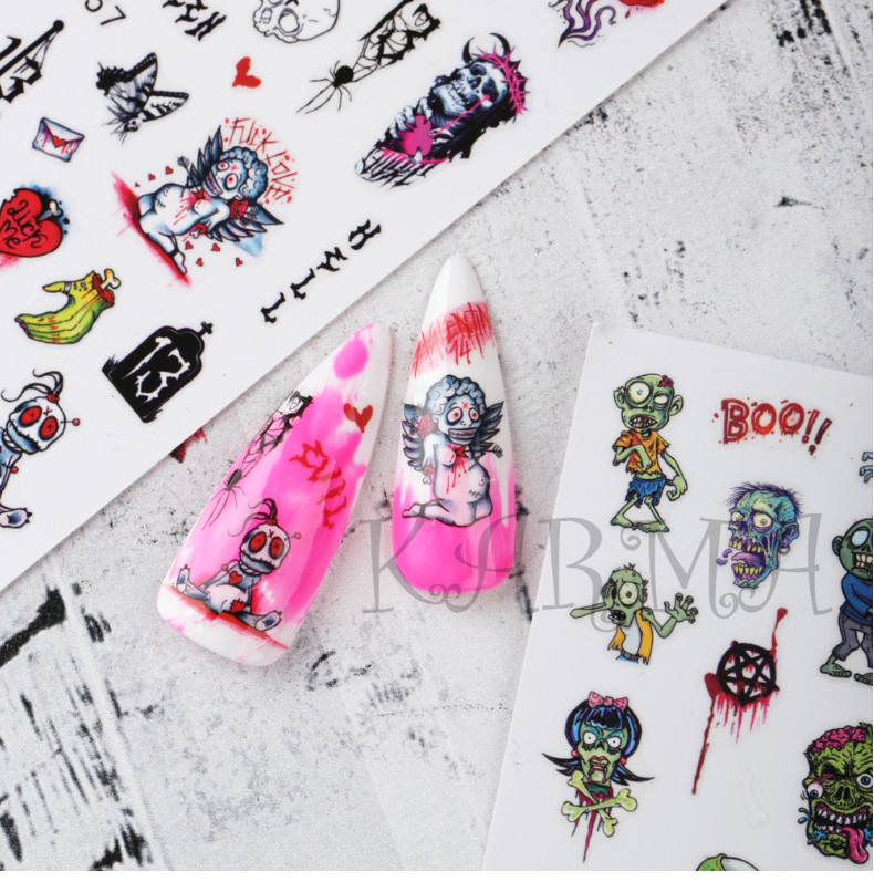 Halloween Nail Art Skull Pumpkin Ghost Witch Stickers Decals Self-Adhesive NH22