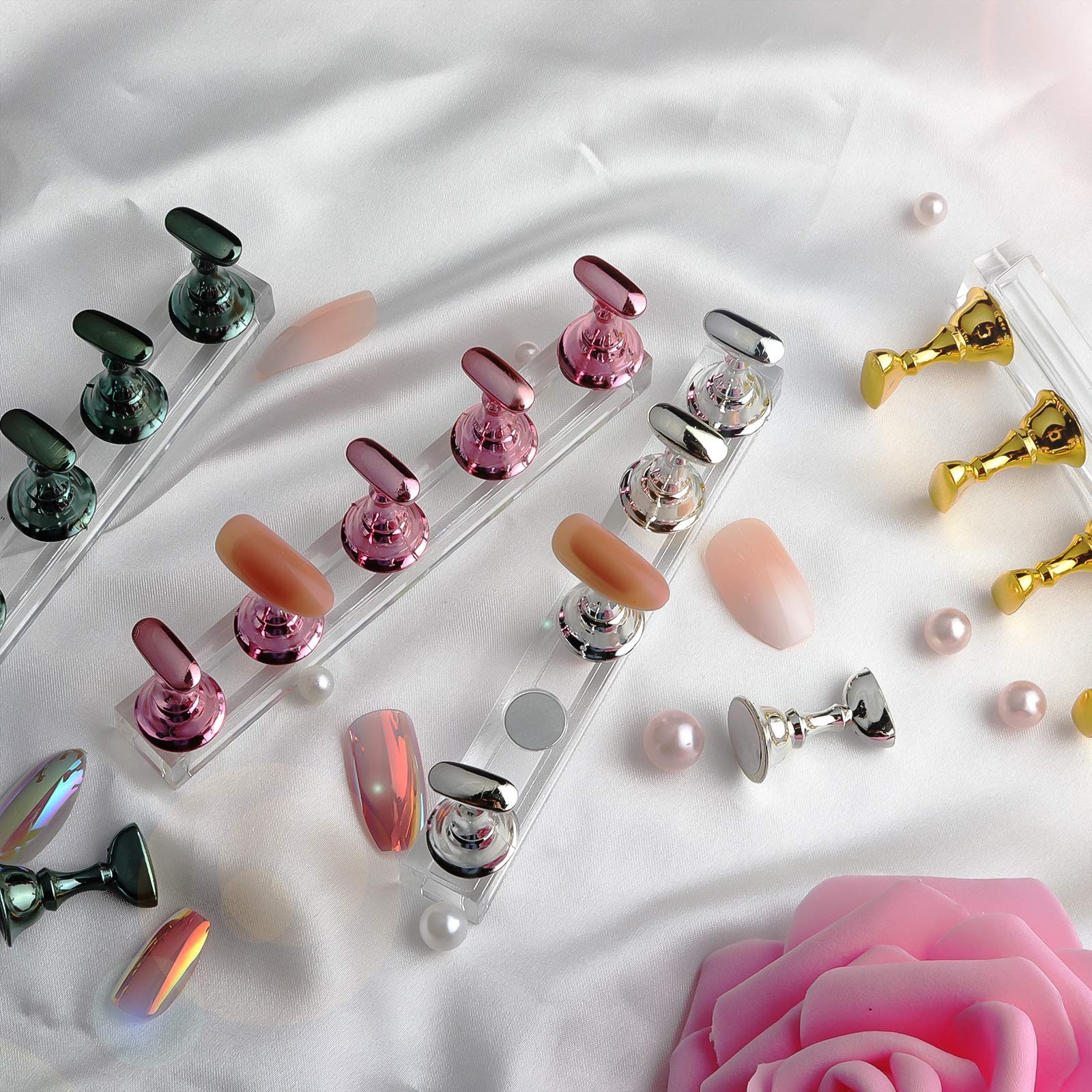 2 Sets Pink Nail Stand for Press on Nails Display, Magnetic Fake Nails Holder