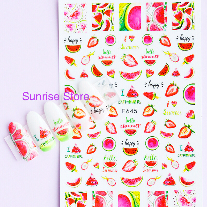 Nail Art Sticker Spring Summer Flower Leaves Fruit Beach Girl Decals Manicure