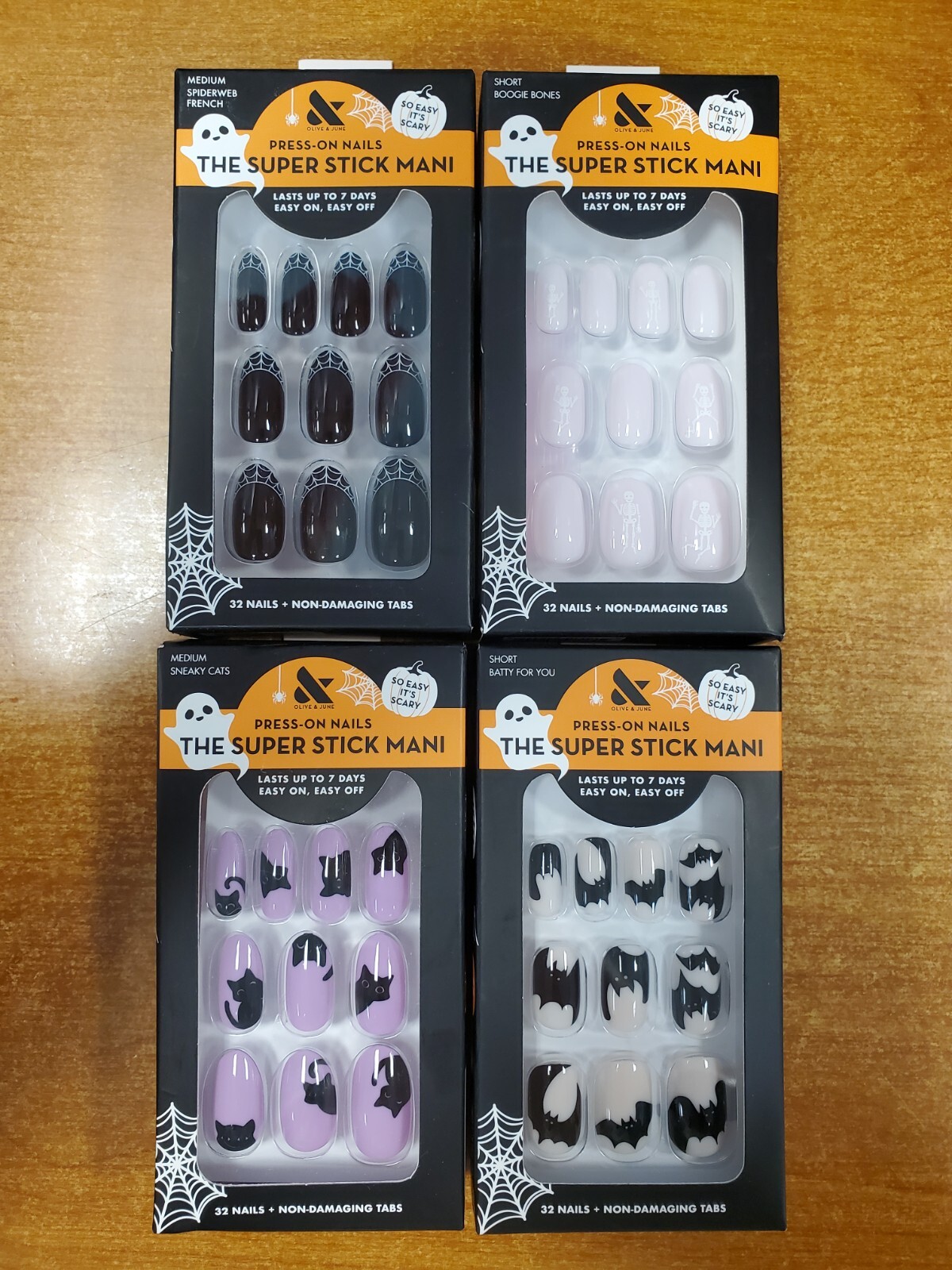 4Pk: Olive & June Press On Nails Super Stick Mani Assorted *HALLOWEEN* Theme E9E