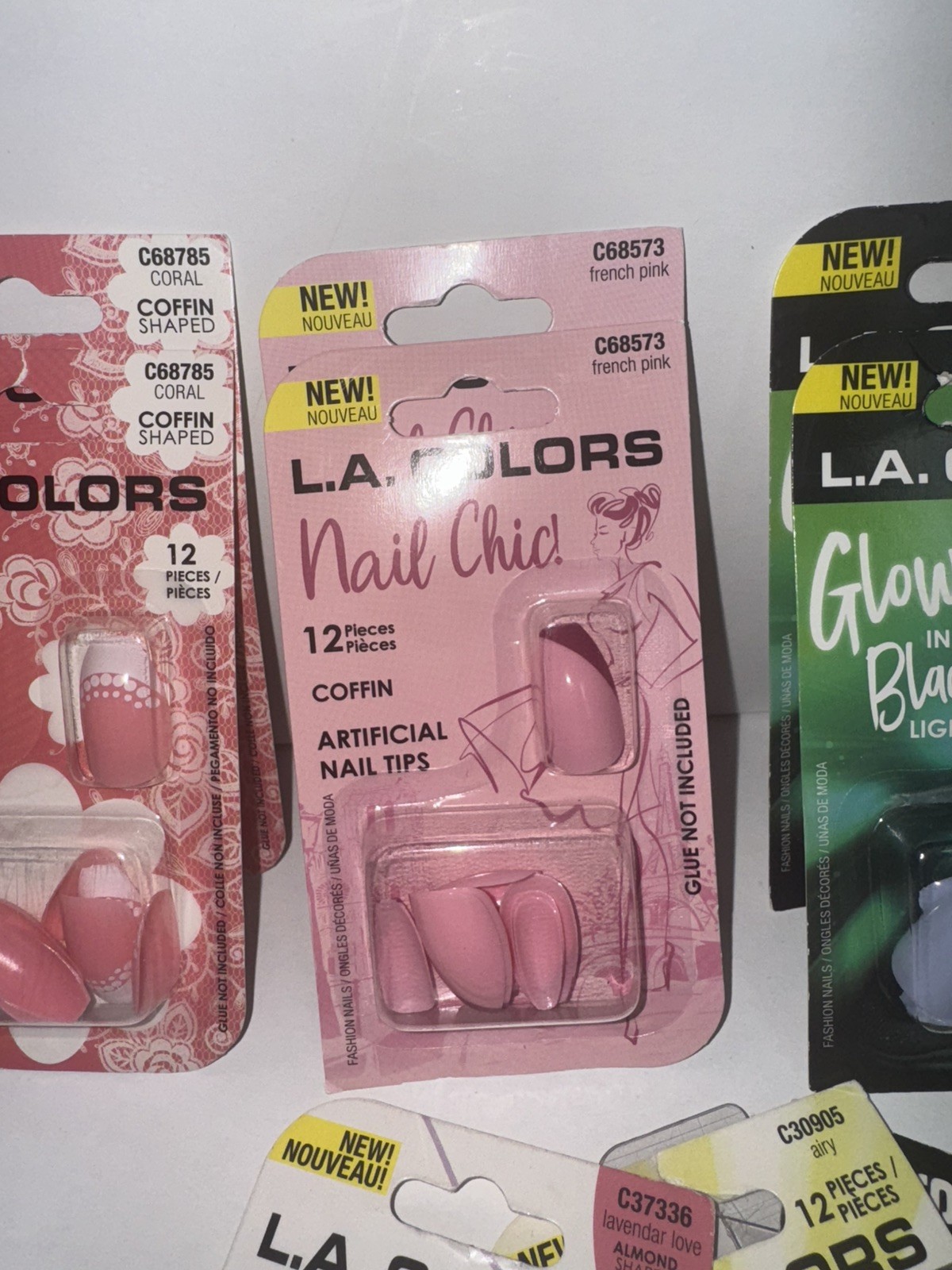 L.A. Colors Glue On Nails Bundle – Almond Square Coffin Shape 11 Packs