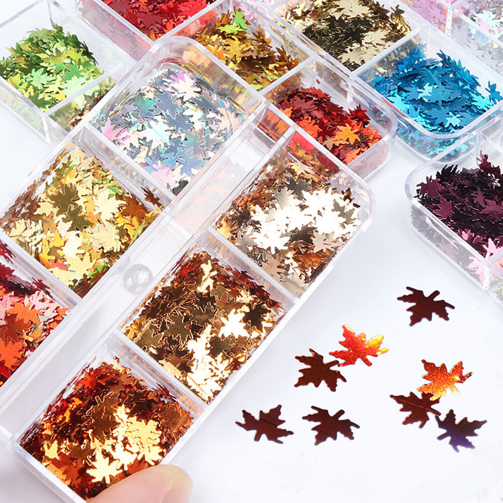 Autumn Maple Leaf Nail Art-Glitter Sequins Flakes Nails Stickers Decoration Tip