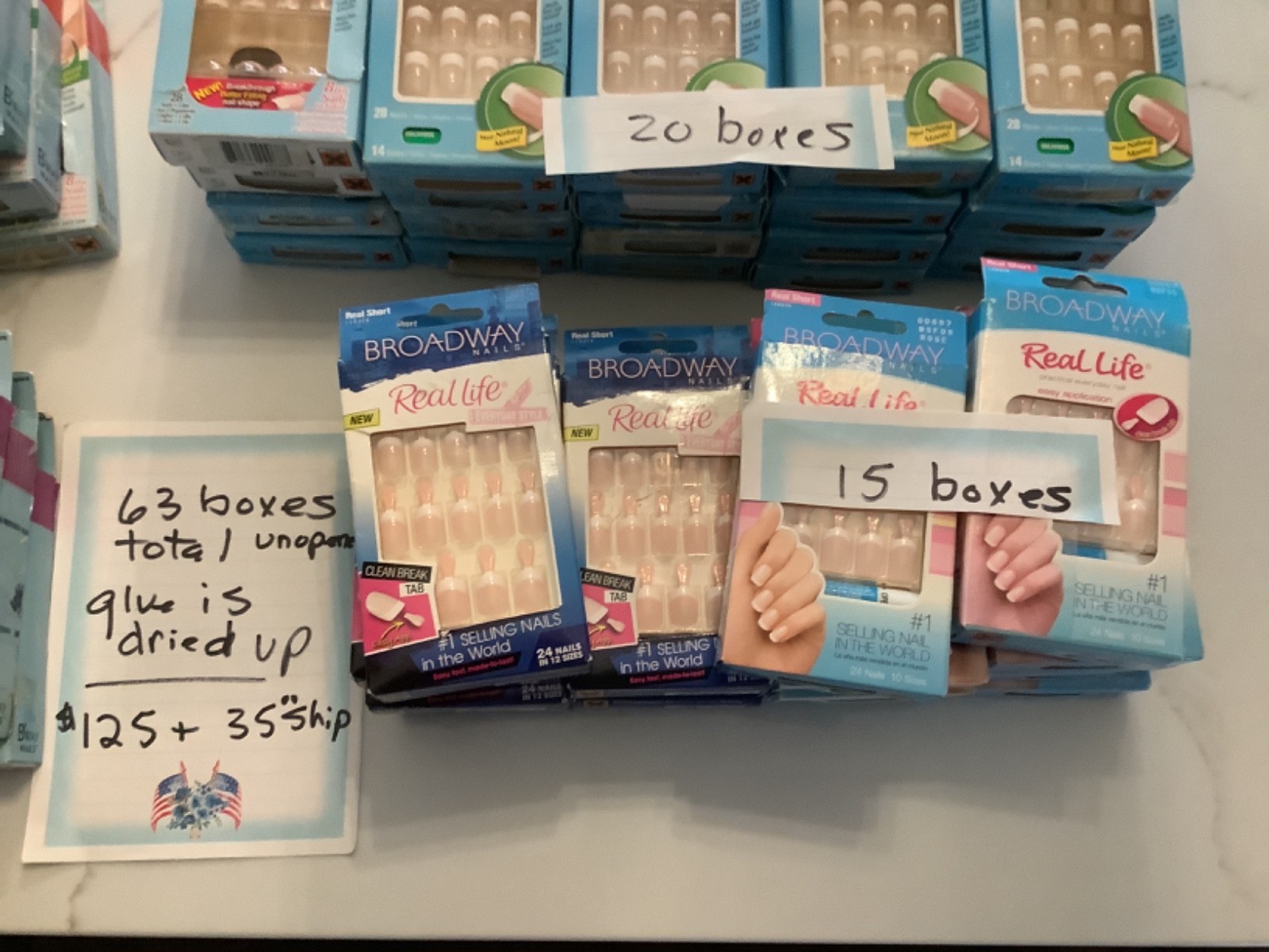 BROADWAY NAILS. lot of 63 boxes