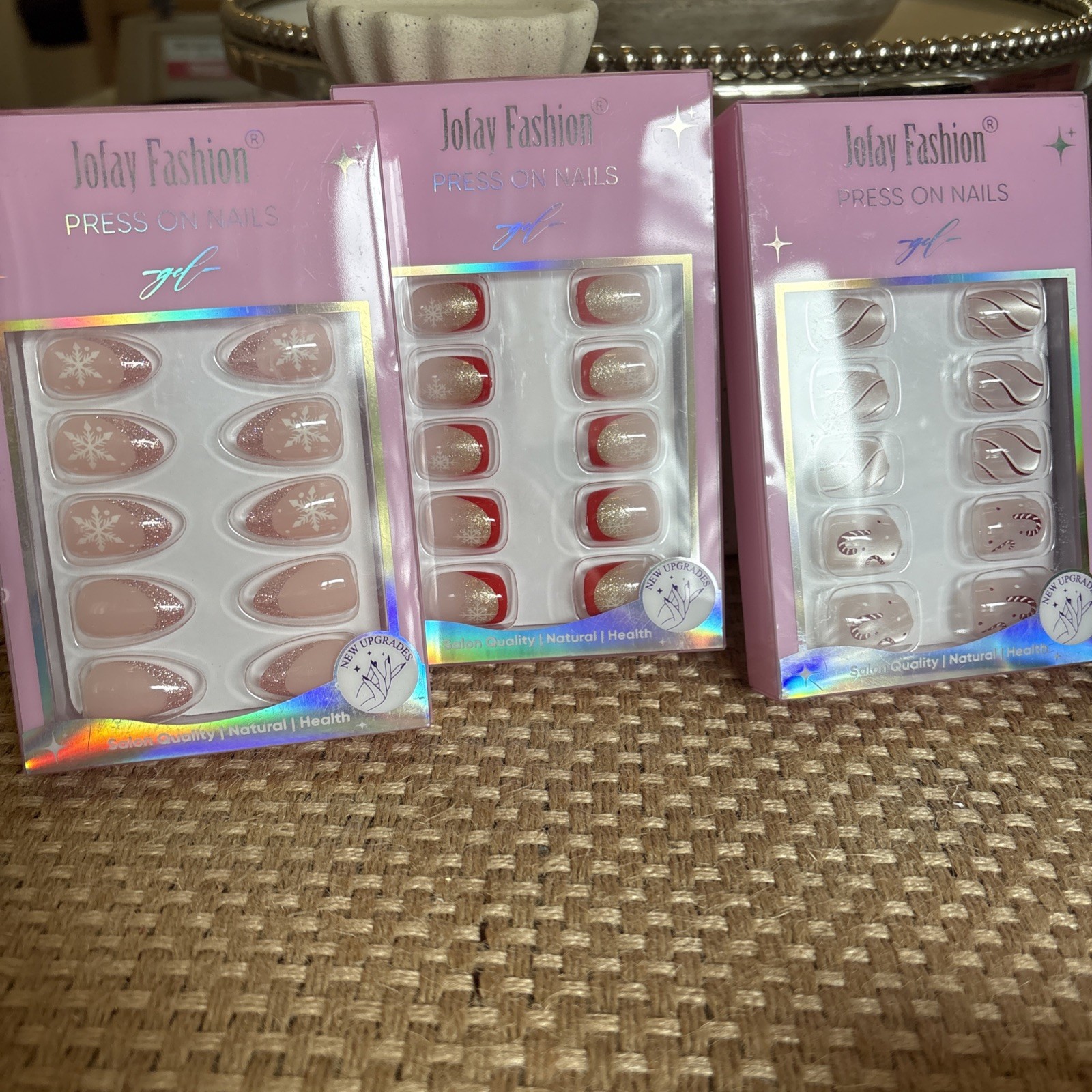 Jofay Fashion Press On Nails Christmas Edition, Squoval & Almond Glue Included