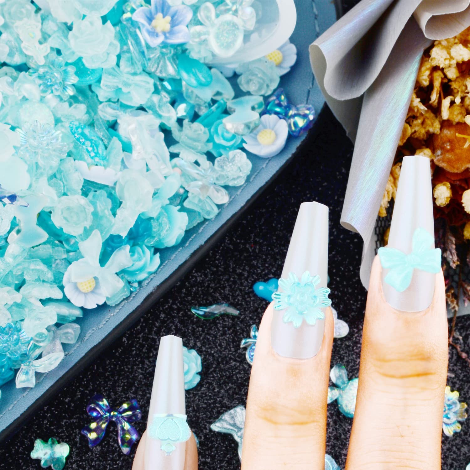 300pcs Nail Art Charms Kit,Over 100pcs Mixshape Resin Nail Gems and 100 pcs Mixe