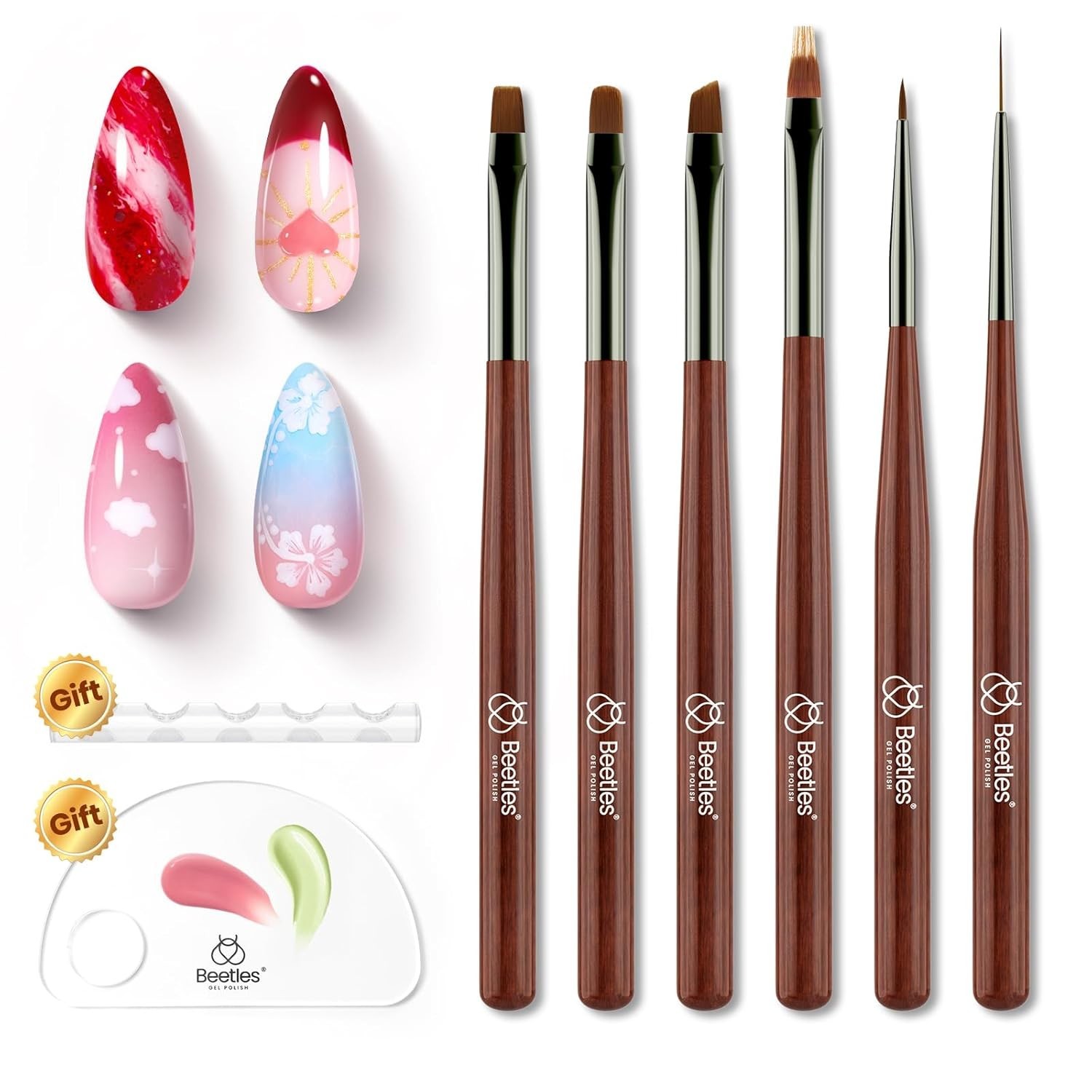 Nail Art Brushes, 6 Pcs Fingernail Art Design Pens, Nail Art Tools, Wood Alloy H