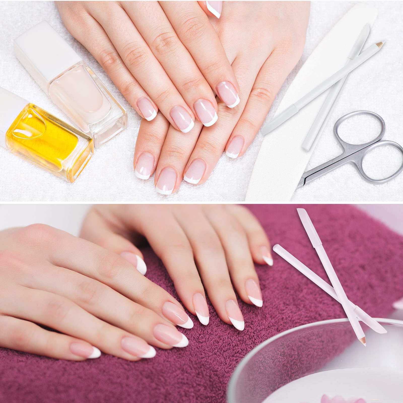10Pcs White Nail Pencils with Cuticle Pusher Cap for French Manicure Supplies
