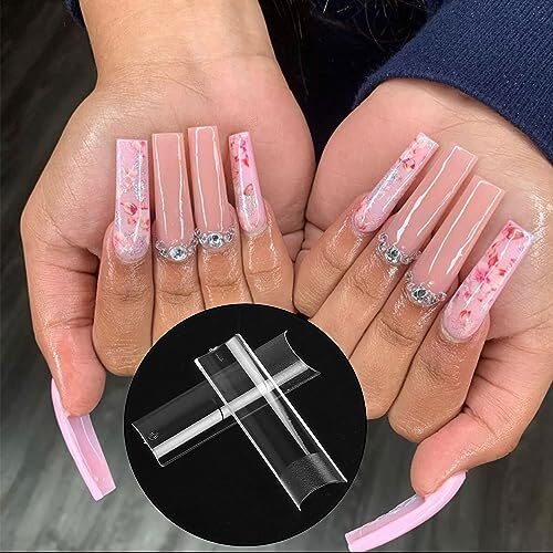 240 Pcs Square Nail Tips Extra Long No C Curve Nail Tips, XXL Tapered Clear