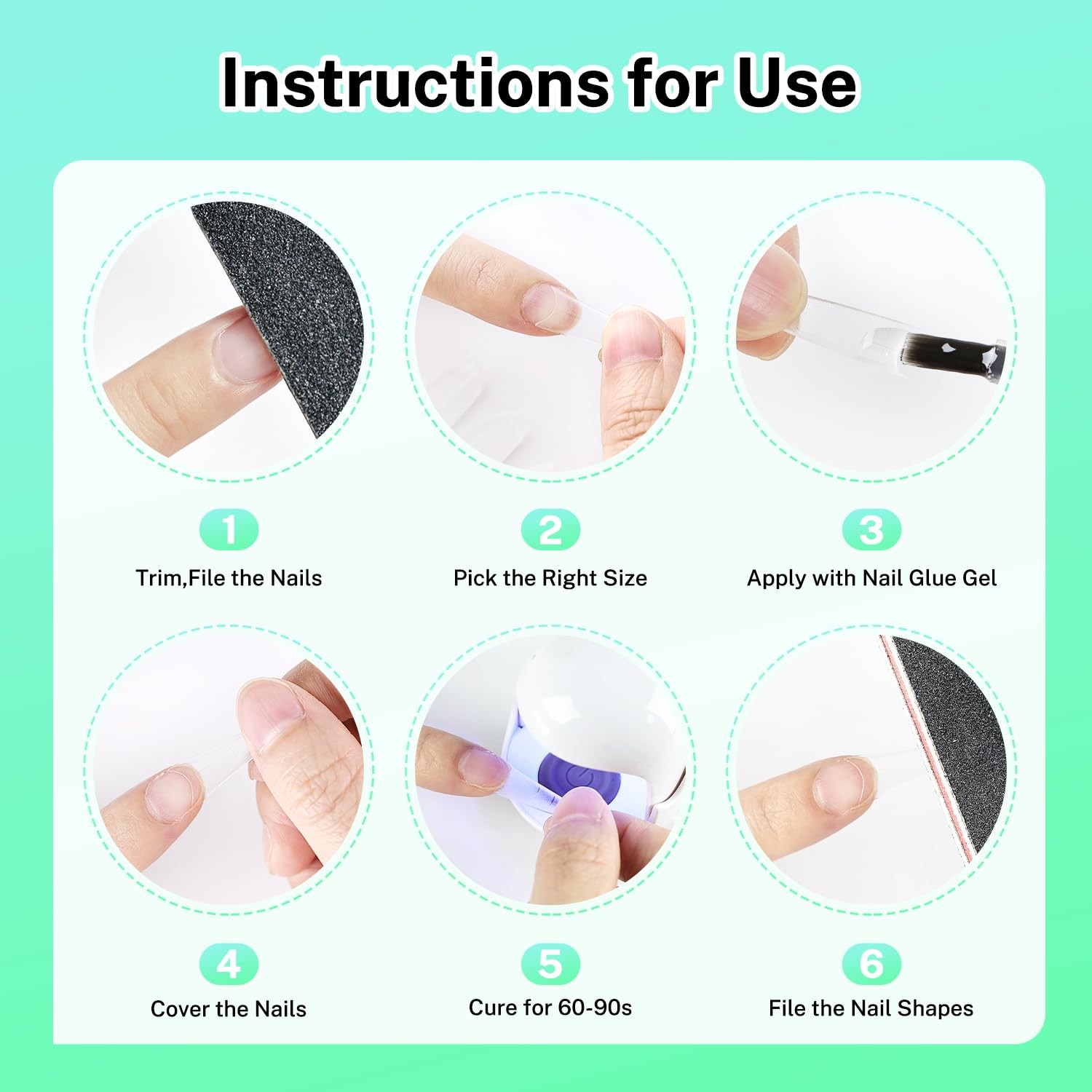 Medium Oval Fake Press on Nails Pre-Shape Round Gel for Half Cover Acrylic Ro…