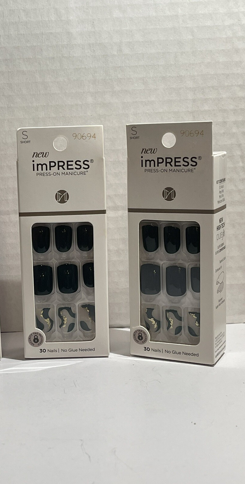 SET OF 2 Kiss Impress NAIL, SHORT, PRESS-ON MANICURE : Flawless, Eternity, 90694