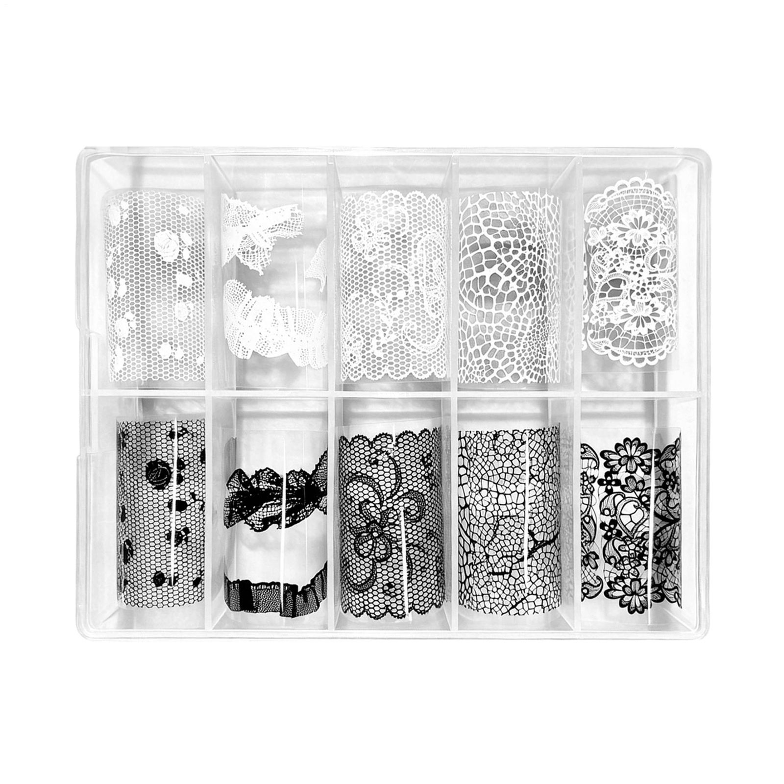 10 Rolls Of Lace Nail Art Aluminum Foil Transfer Paste Black And White Lace Deco