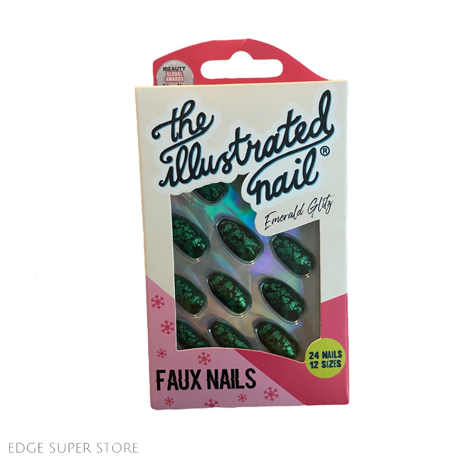 The illustrated Nail Emerald Glitz Green Black Fake Press Glue On Faux Nails