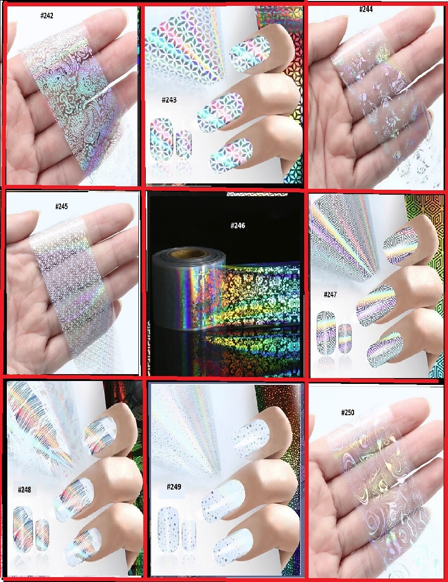 10- 50 Sheets Holographic Glitter Foil Nail Art Transfer Decor Tips Wraps Foil,
