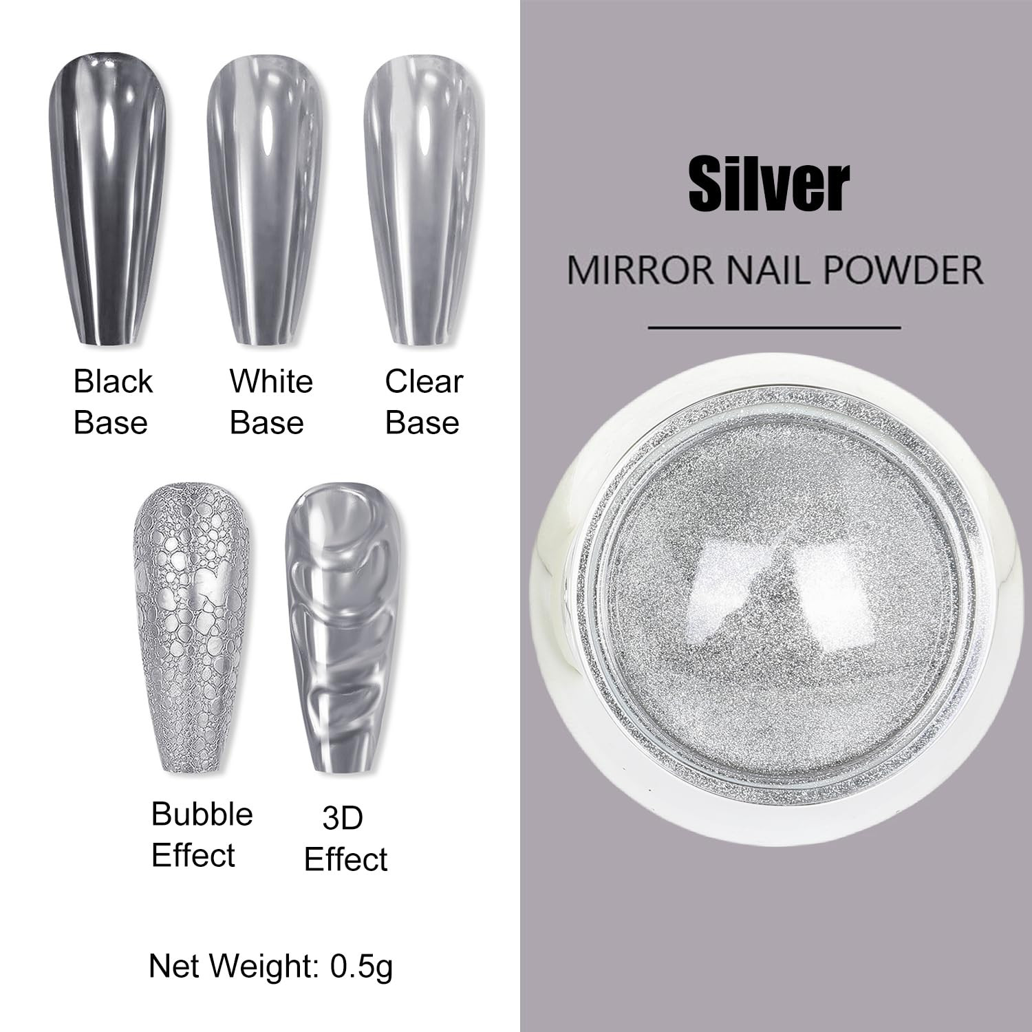 Gold Silver Chrome Nail Powder, Mirror Metallic Gel Chrome Powder Pigment for Na