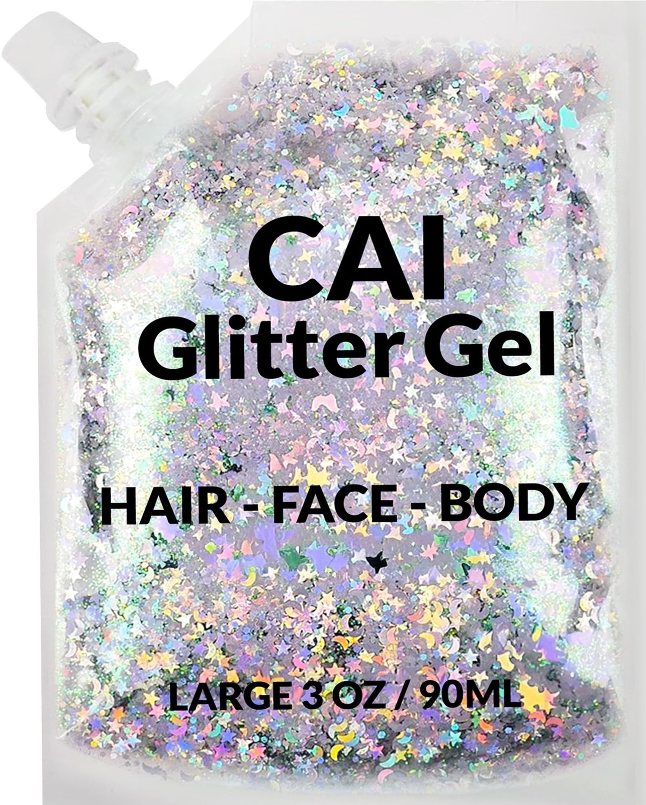 Silver CosmeticGrade Face Body Hair Moon Stars Festival Glitter Gel 3 Oz