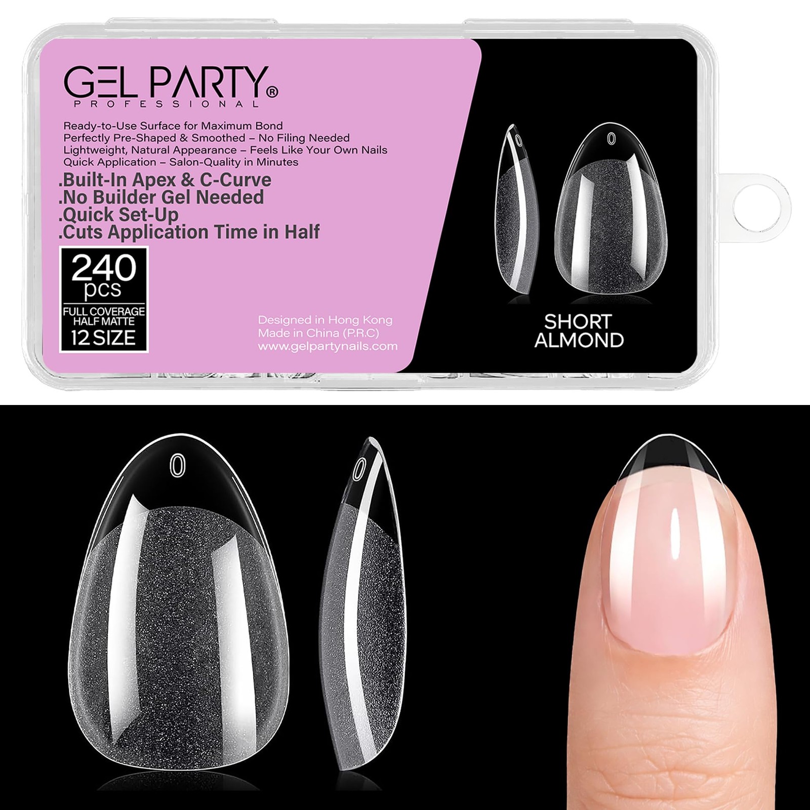 GELPARTY Soft Gel Nail Tips Short Almond – 240Pcs Pre-Buffed Matte Full Cover…