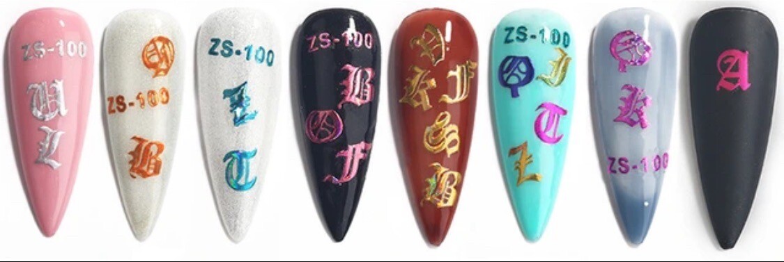 Nail Stickers Art Decal DIY Design 3D Waterproof Colorful Letter Metallic ZS-100