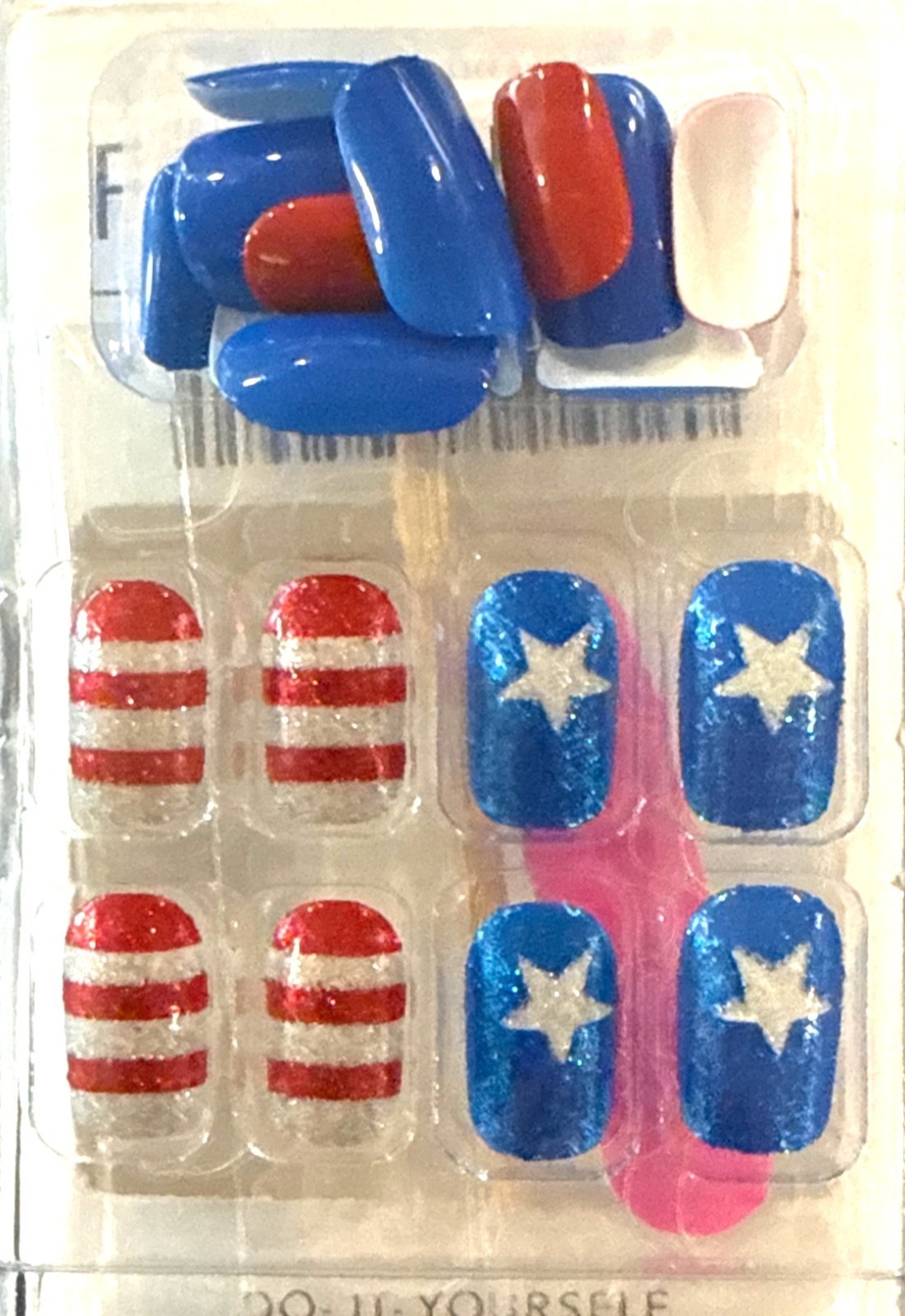 4th Of July Red White +Blue Stars & Stripes 24pc Glitter Patriotic Squoval Nails