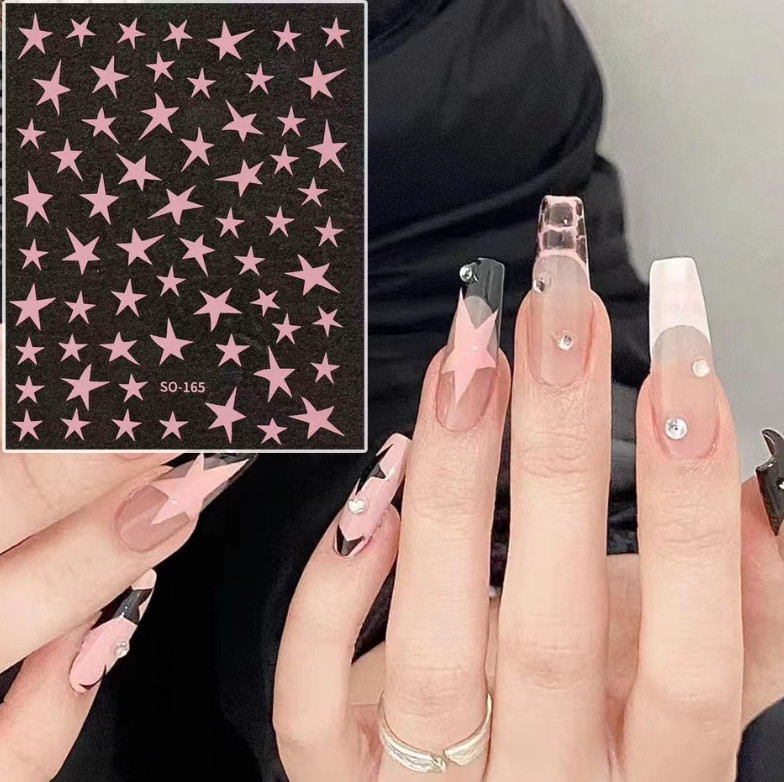 Black Gold Silver Pink Stars 3D Self-Adhesive Nail Art Stickers So165 NH21