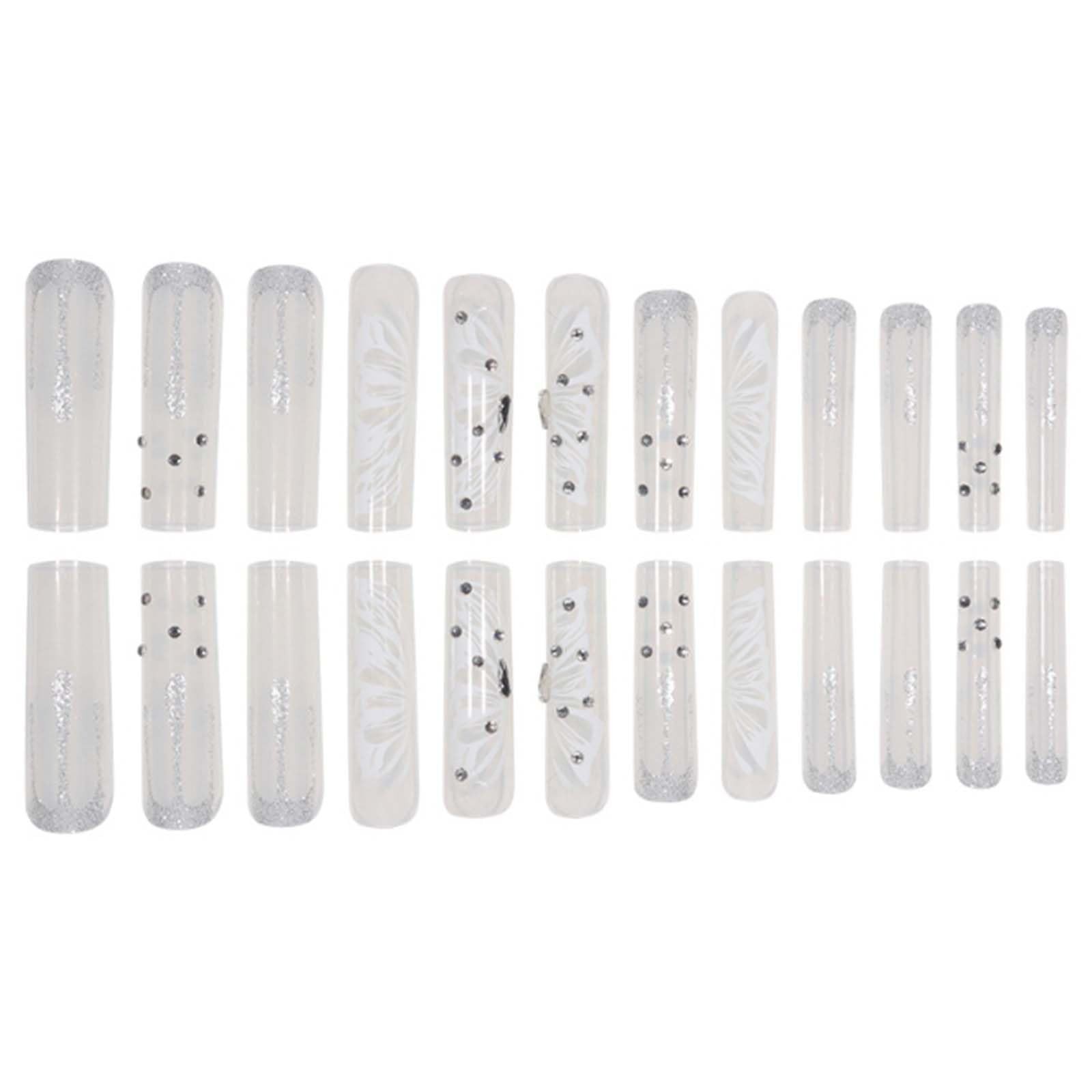 Gifiky Long Square Press-On Nails 24Pcs Gray Glitter Marble Fake Nails Women