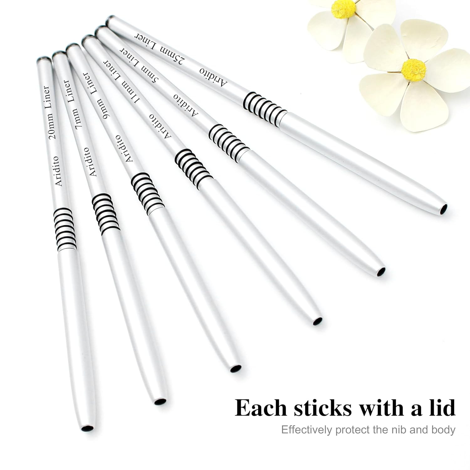 6Pcs Silver Metal Handle Nail Art Liner Brushes Set | 5/7/9/11/20/25Mm Sizes
