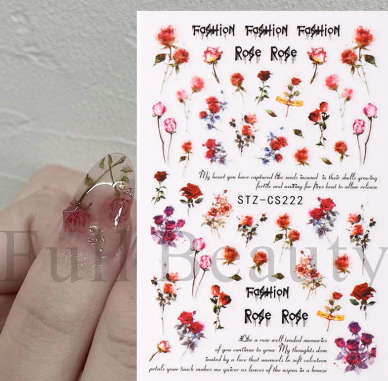 Nail Art Rose Flower Butterfly Hello Kitty Bow Decal Self Adhesive stickers NS50