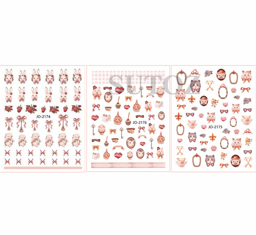 Nail Art Cute Girl Pink Bunny Animal Ribbon Sticker Rabbit Flower Manicure NH21
