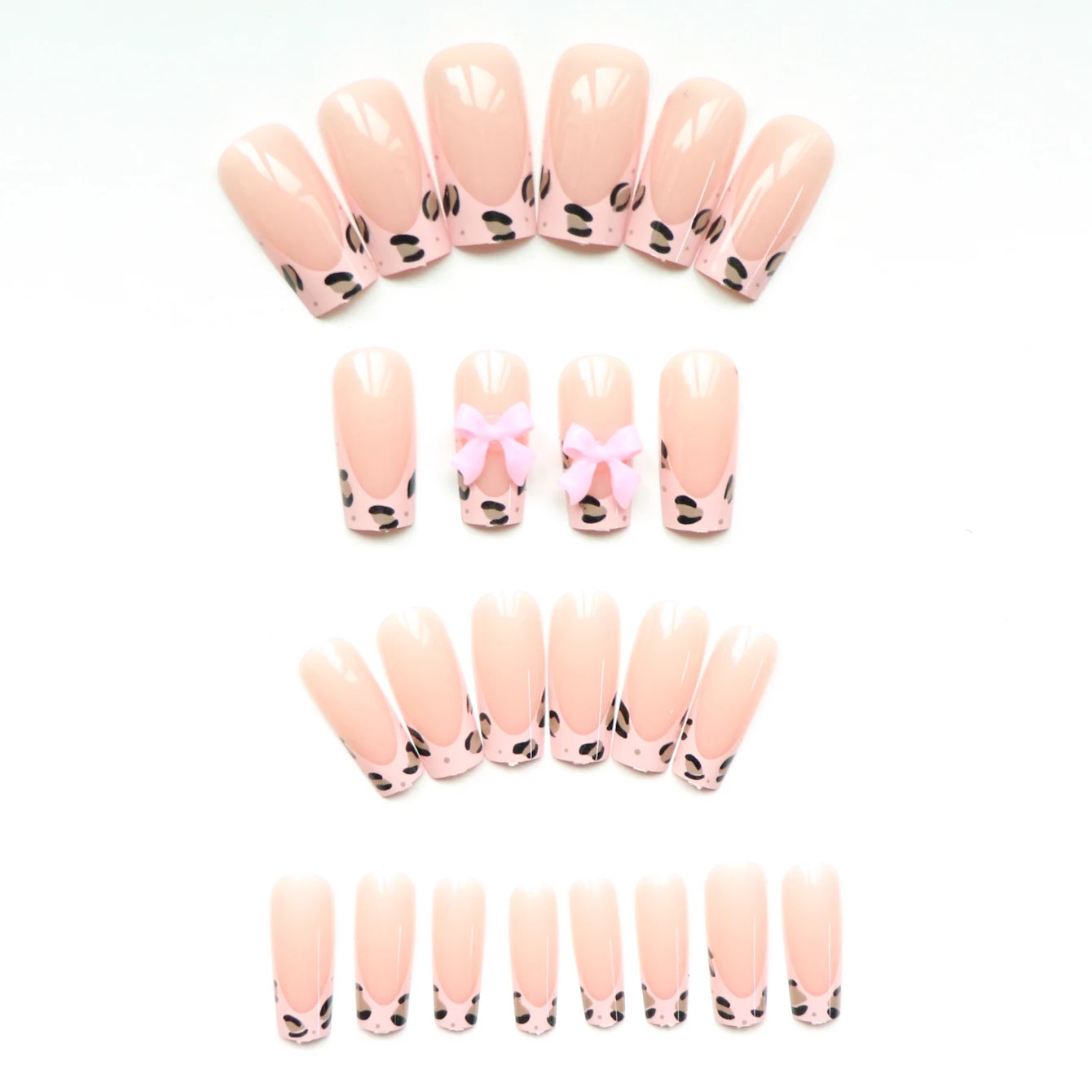 24Pcs Upgrade Your Look with Pink Leopard Print Bow Full Coverage False Nail Set