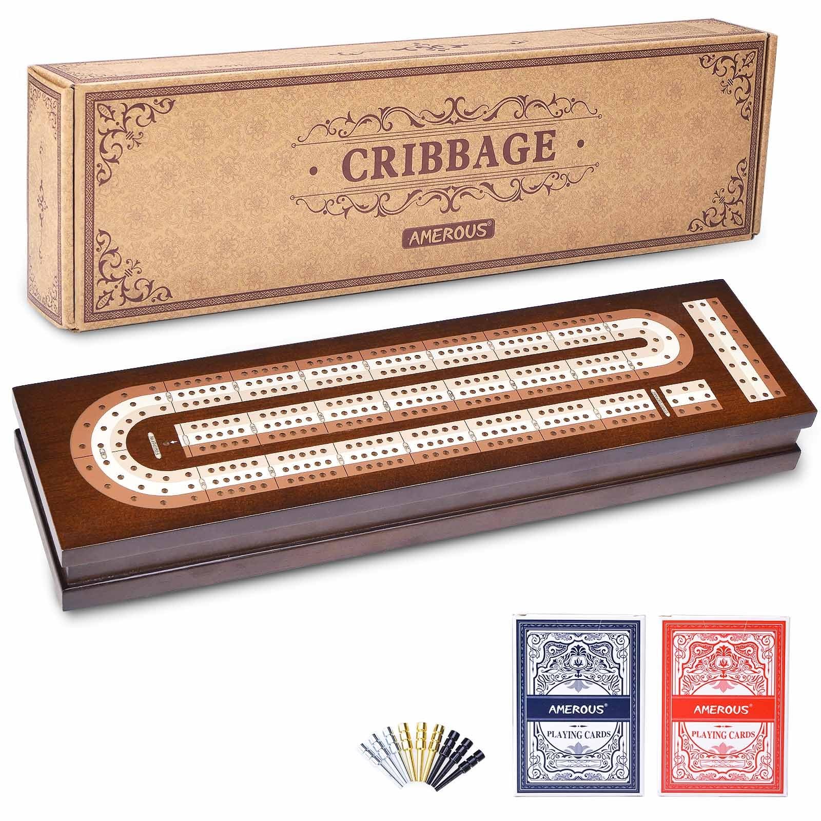 AMEROUS Wooden Cribbage Board Game Set with Magnetic 4 x 14.7 x 0.1 inches
