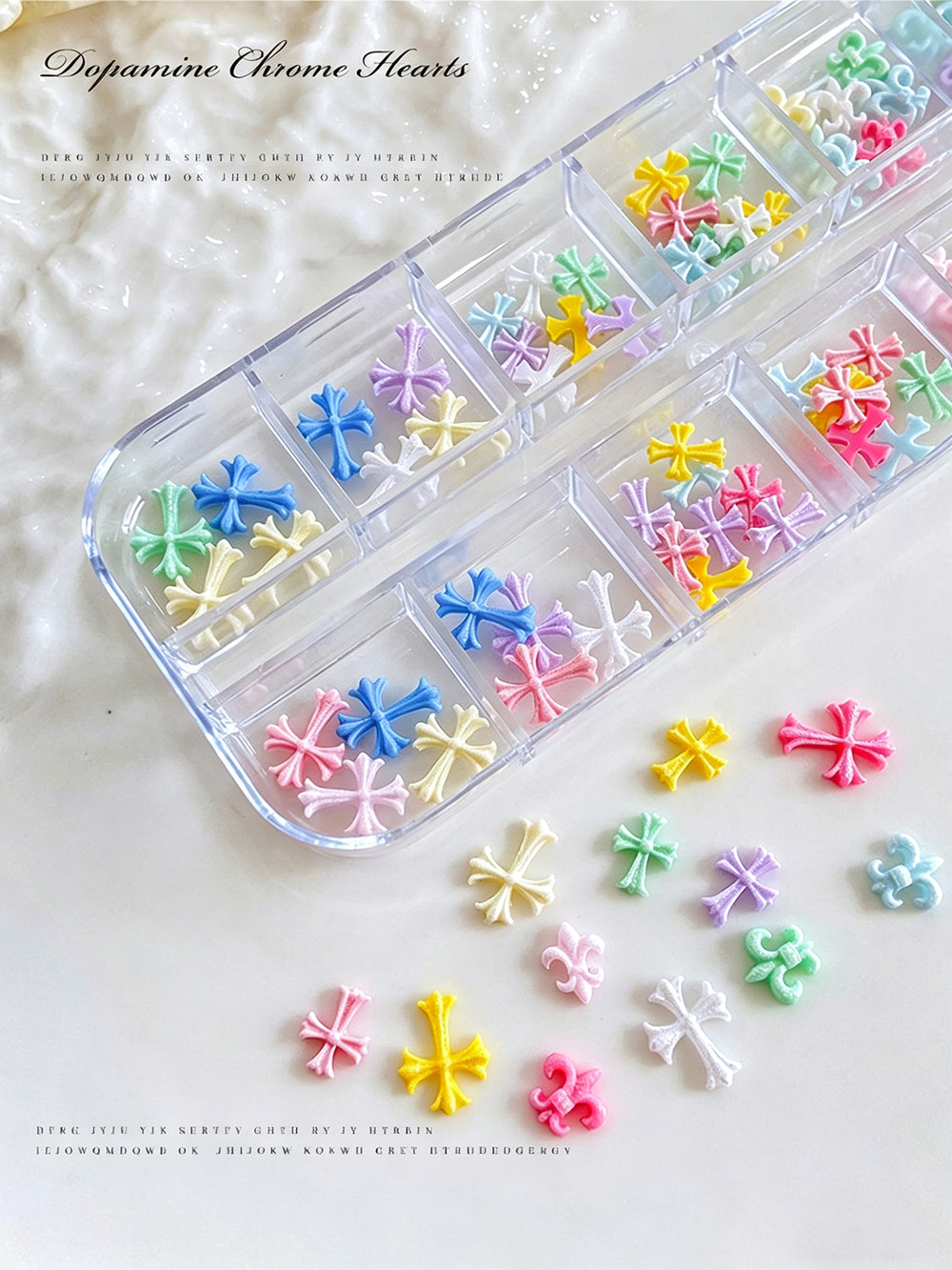 12-Grid Mixed Color Resin Cross Nail Art Sweet Dopamine Style for Press On Nails