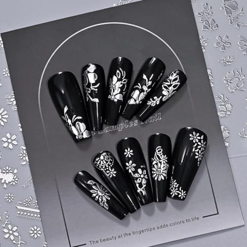 12 Sheets Silver Nail Art Stickers, 3D Self-Adhesive Bronzing Sun Moon Style25