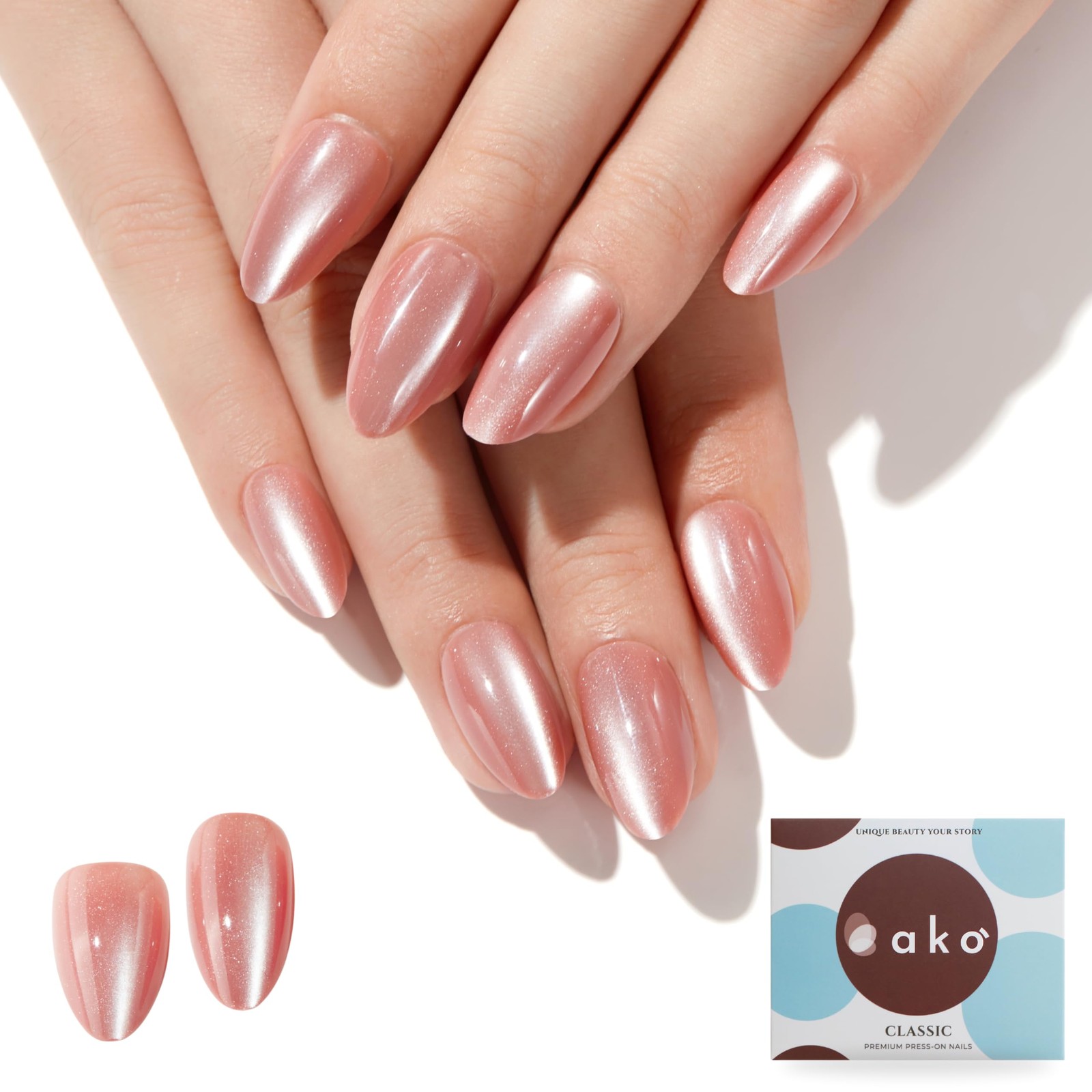 Almond Press On Nails Short | Glitter Cat Eye Nail Tips | Glossy | Acrylic Re…