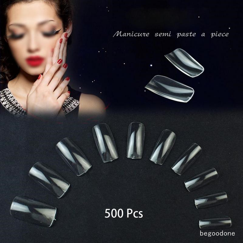 500 PCS Clear Acrylic False Full Nail Tips UV Gel DIY Manicure Nail Art Tools