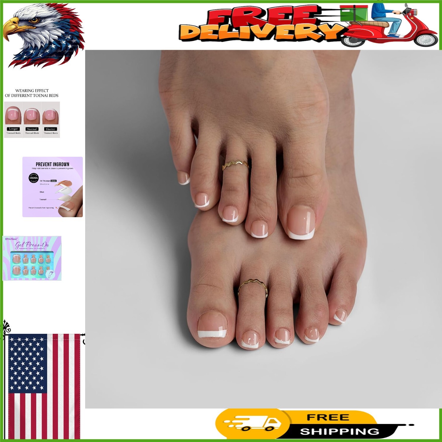 Versatile 32-Piece Glue-On Toenails: Square & Short French Tips for Any Occasion