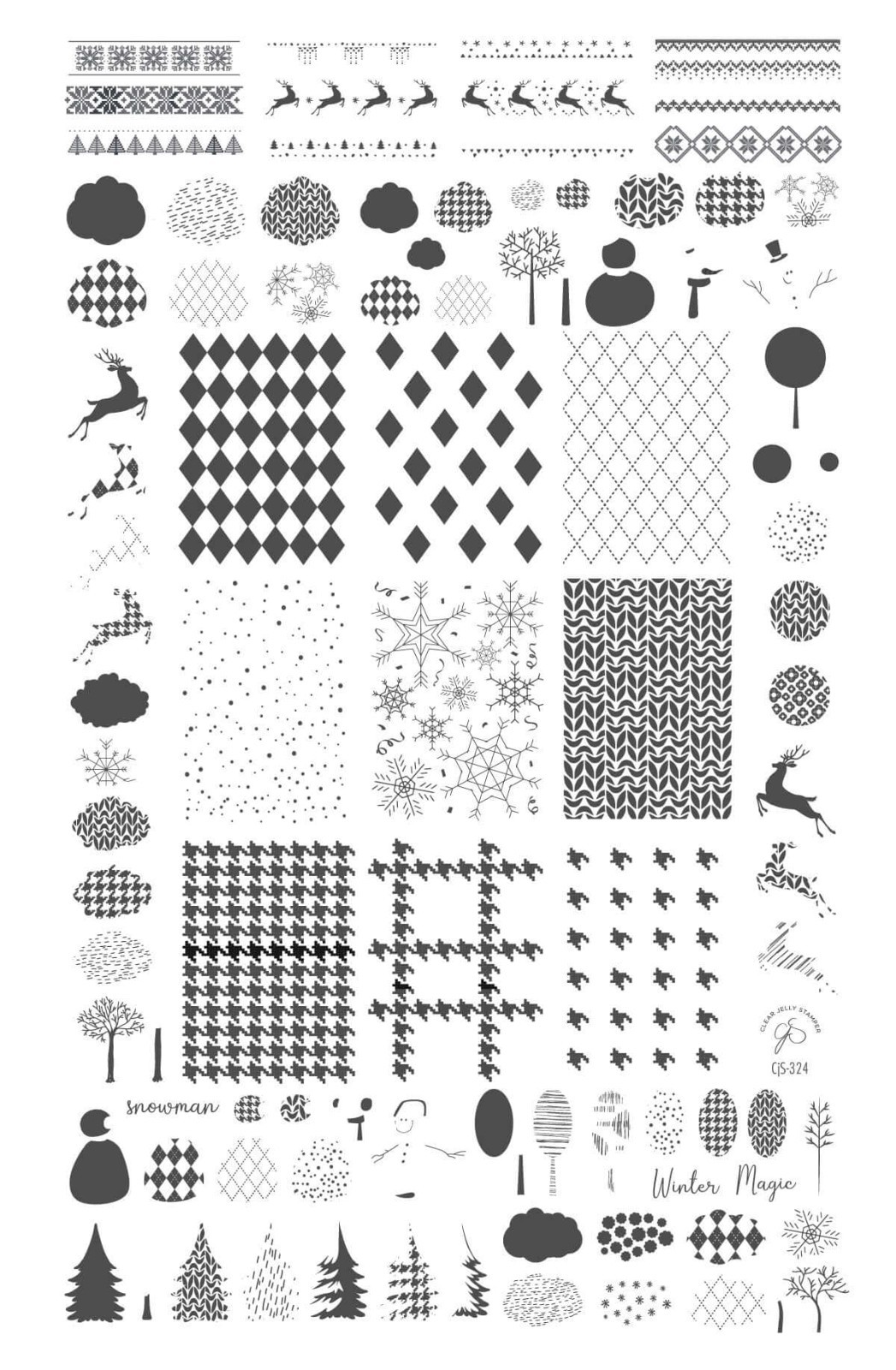 Clear Jelly Stamper Layered Nail Plate CJS 324 Christmas Patterned Winter Plaid