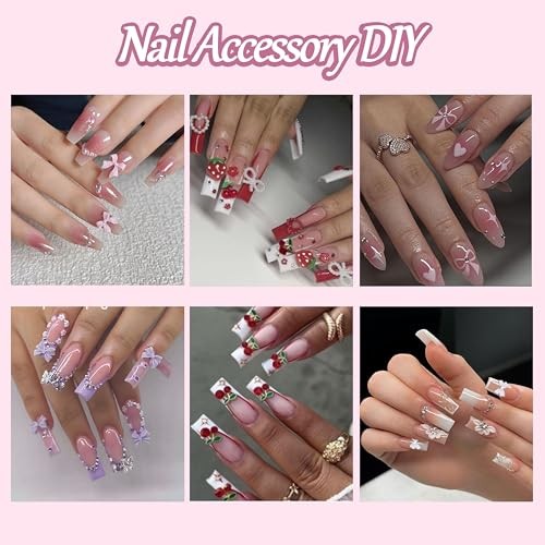 3D Flowers Nail Charms Y2K Kit, Metal Butterfly Cherry Colorful Bow Nail 01