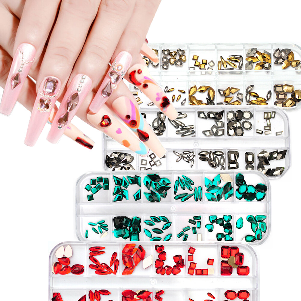 12Box/Set Crystal Rhinestone Diamond 3D NON hotfix Nail Art Decoration 120pcs
