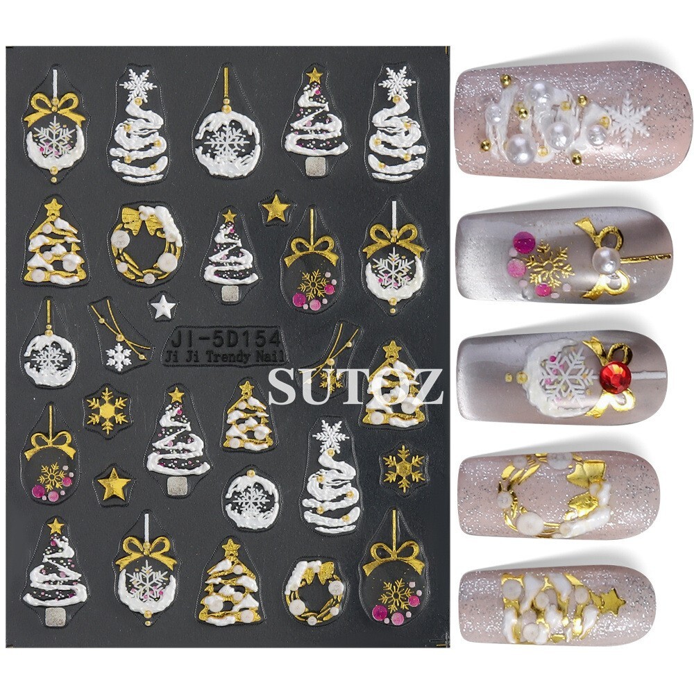 Christmas Nail Art Stickers Snowflake Santa Orinement Decals Self-Adhesive NS53