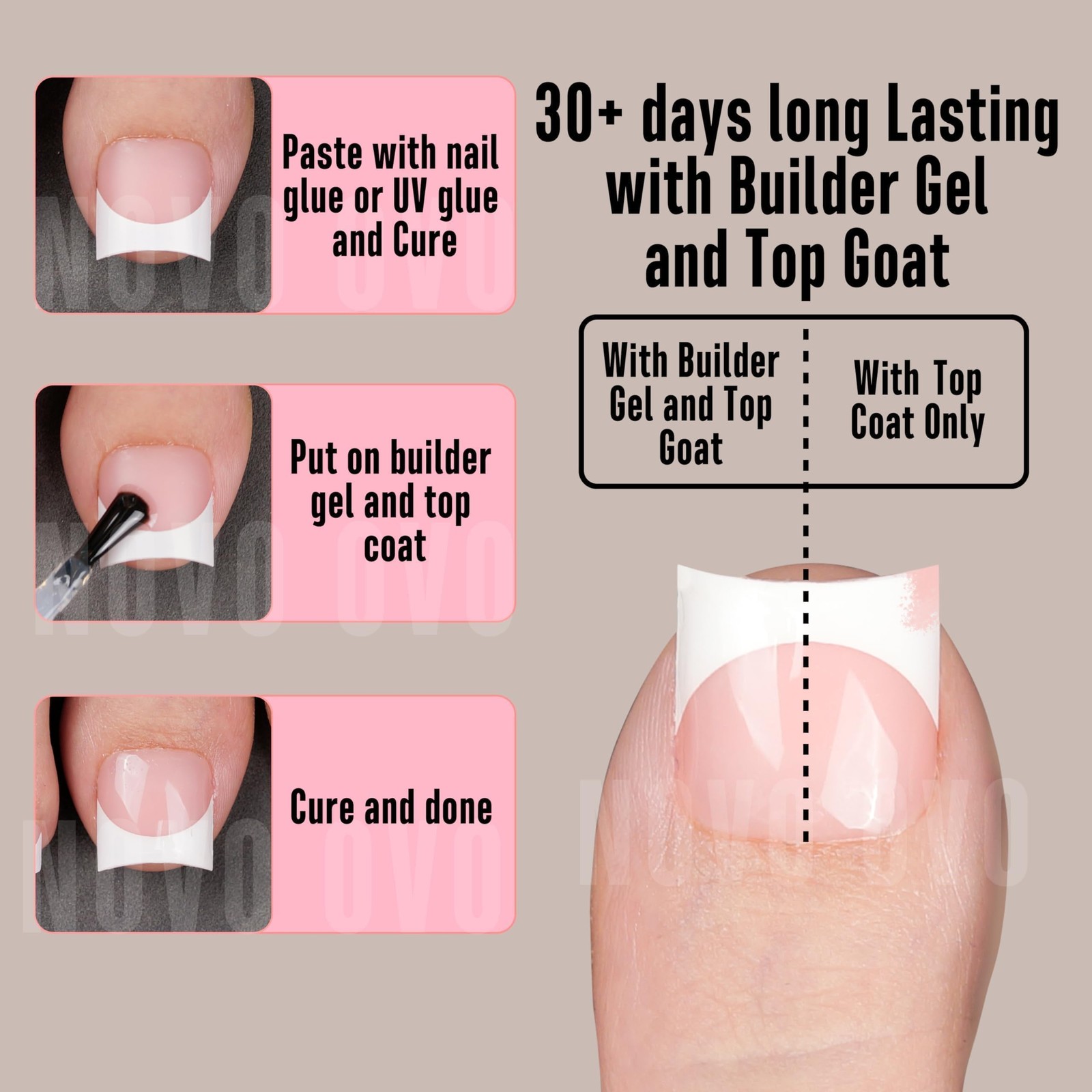 Short Toe Nail Tips White French Tip Press on with Moon Curve, BABY PINK Thic…