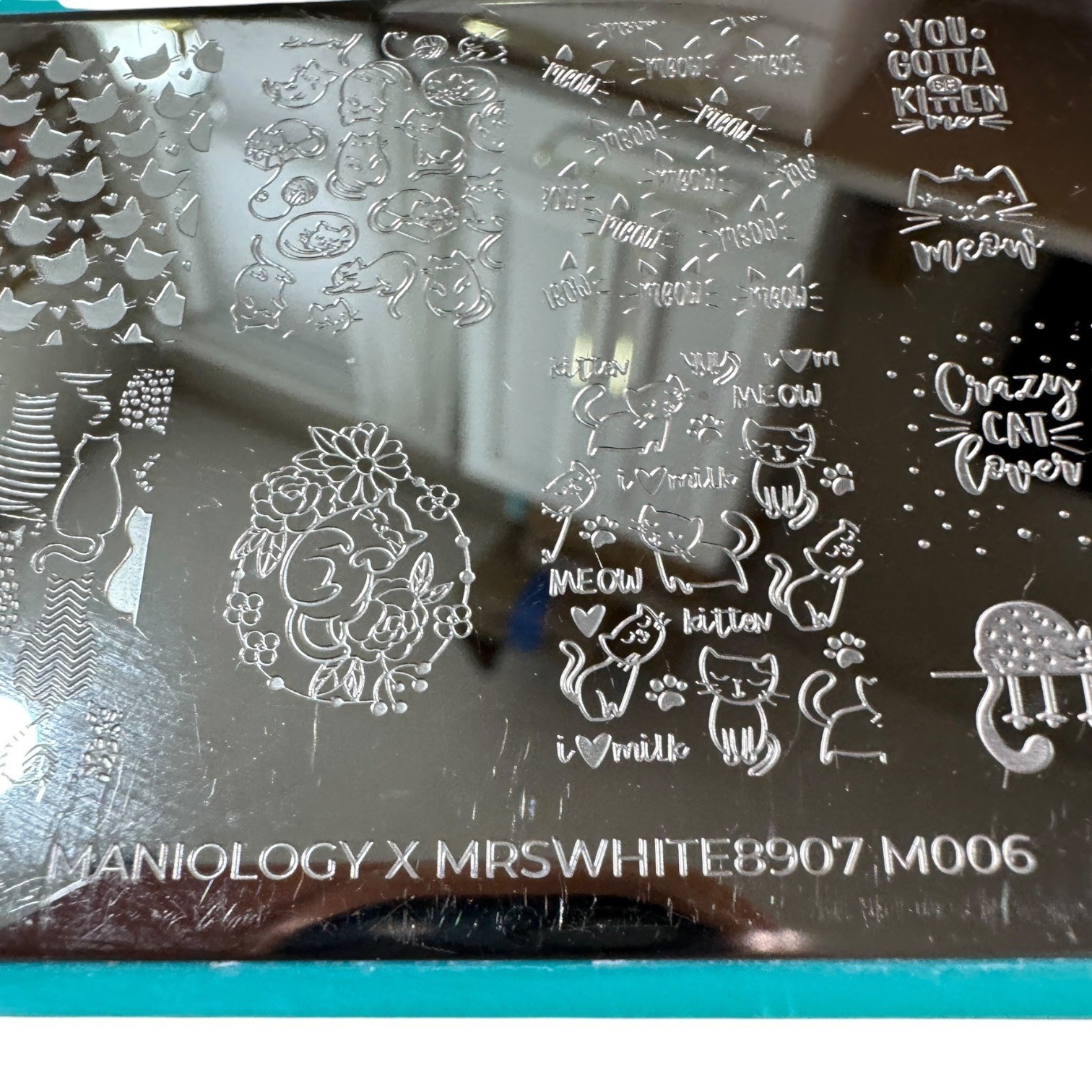 Maniology Nail Stamping Plate M006 MrsWhite8907 Cat Theme Silver Excellent