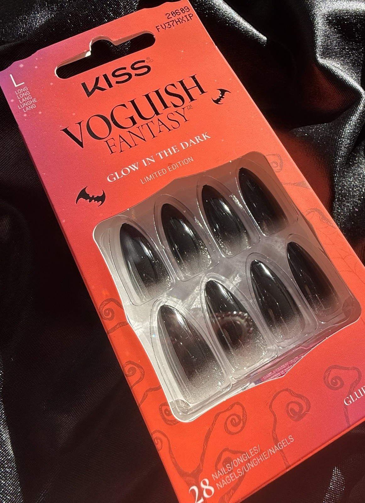kiss Press On Nails,Voguish Fantasy Black Halloween Almond~Includes Free Gifts👻
