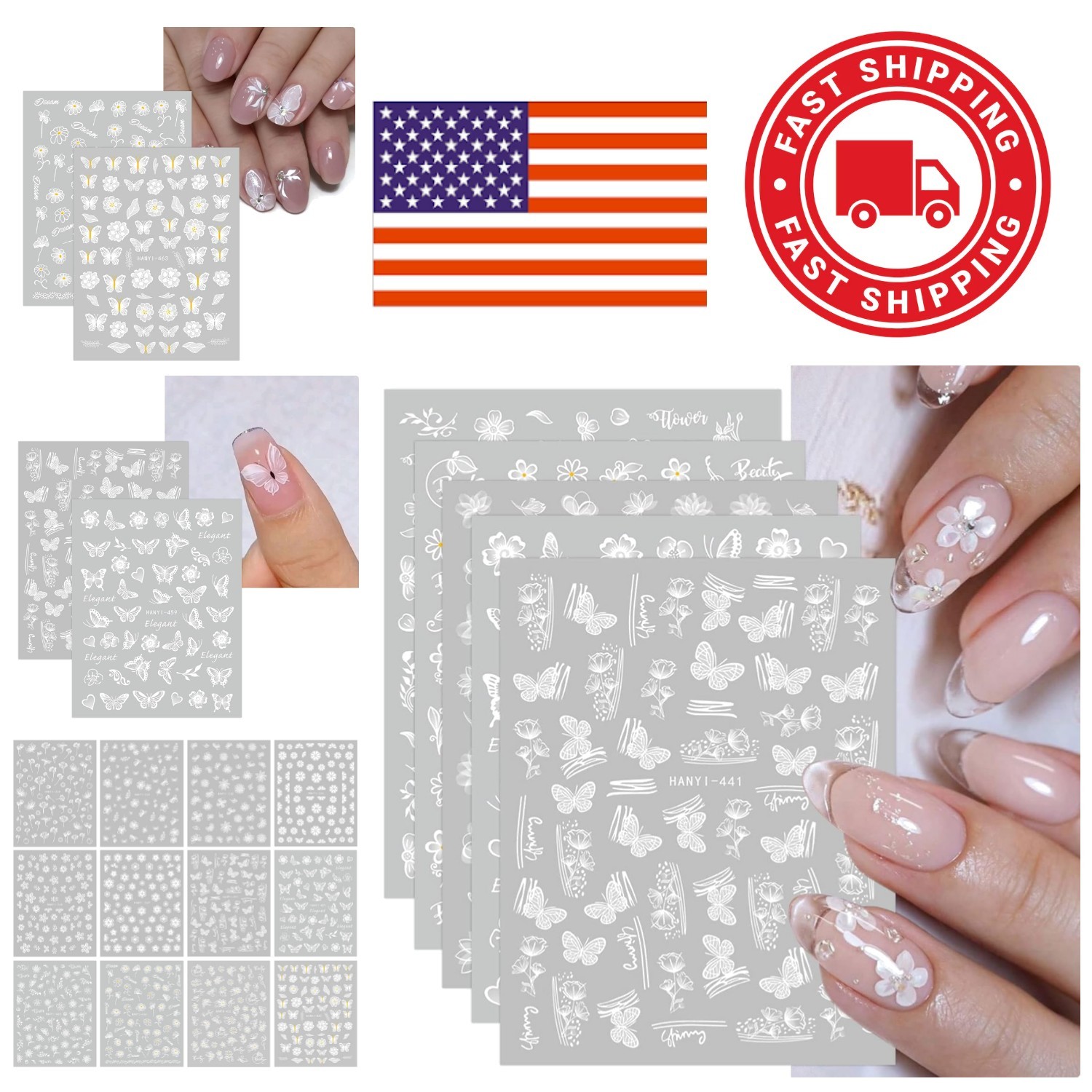 Spring Flower Nail Art Decals 12 Sheets Self Adhesive Easy to Use for Beginners
