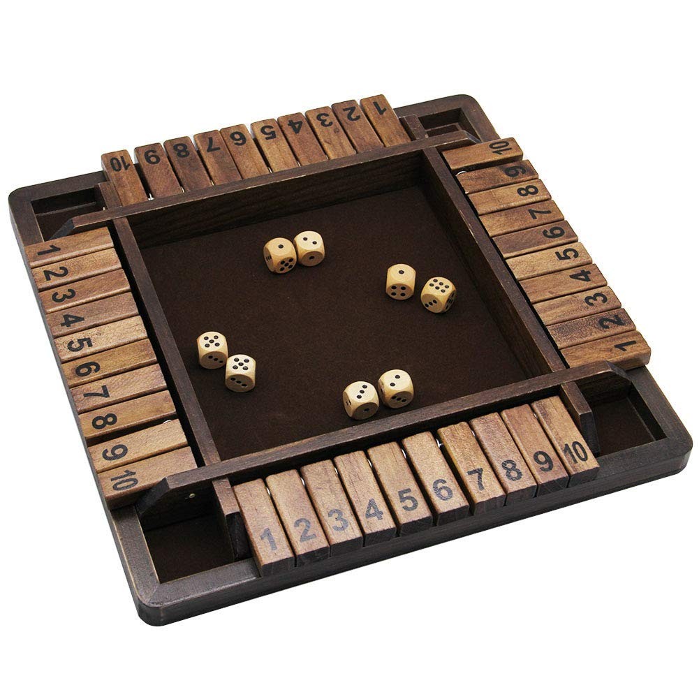 Juegoal Wooden 4 Players Shut The Box Dice 11.8 x x 1.4 inches, Brown