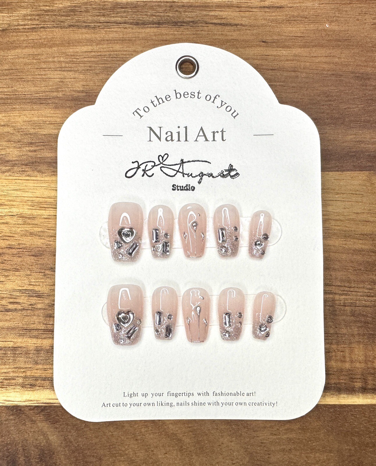 Press on nails Handmade Twinkling Galaxy Flesh Pink medium coffin S M L