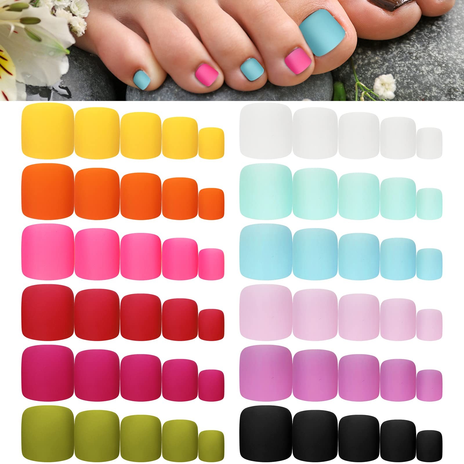 Maitys 336 Pieces 12 Sets Toenail Press on Fake Toe Nails Short Square False …