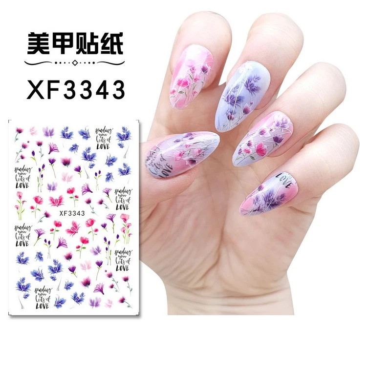 12Pcs Nail Stickers Waterproof Red Cherry Tulip Rose Decal Flower Peel Off NS36