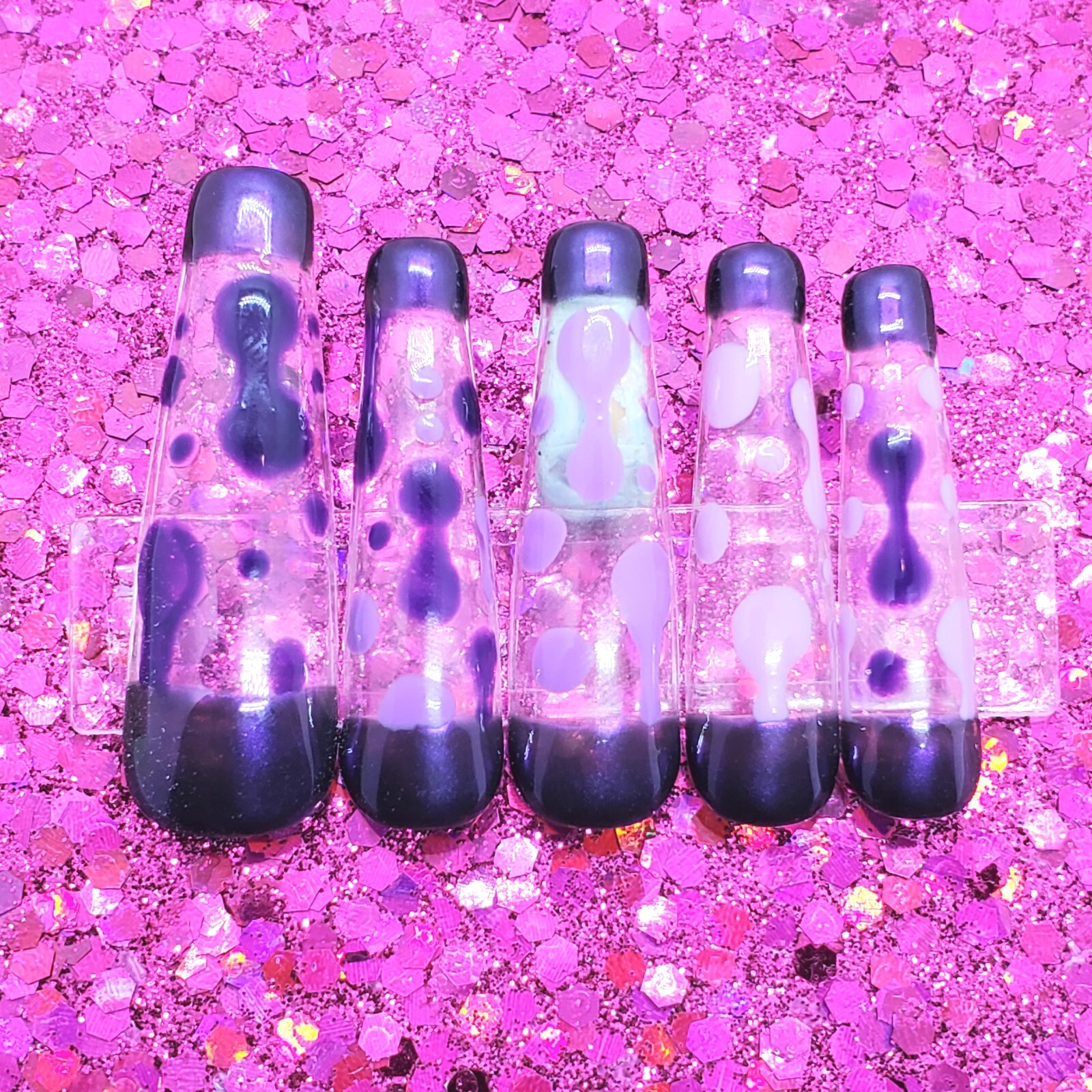 Purple Chrome Lava Lamp Extra Long Ballerina Press On Nails Handmade Hard Gel