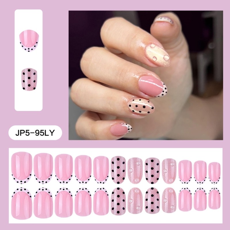 Fashionable Cats Eye Dot Press On Nail Set Of 24 Long Lasting Shine For Parties