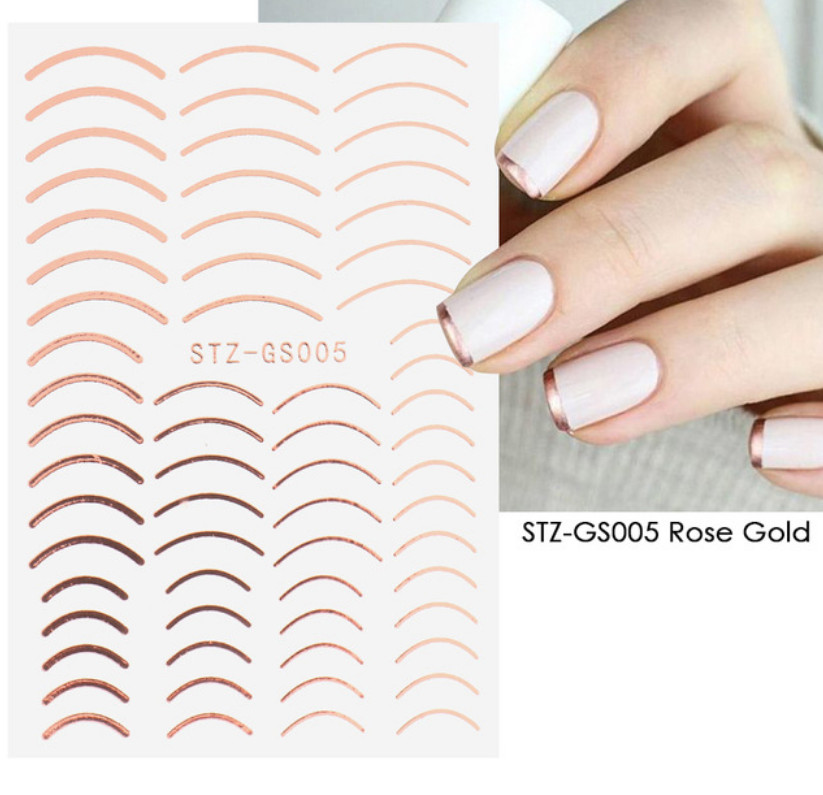 Nail Art Stickers Decals Rose Gold Lace Abstract French Line Manicure GS05 NS33