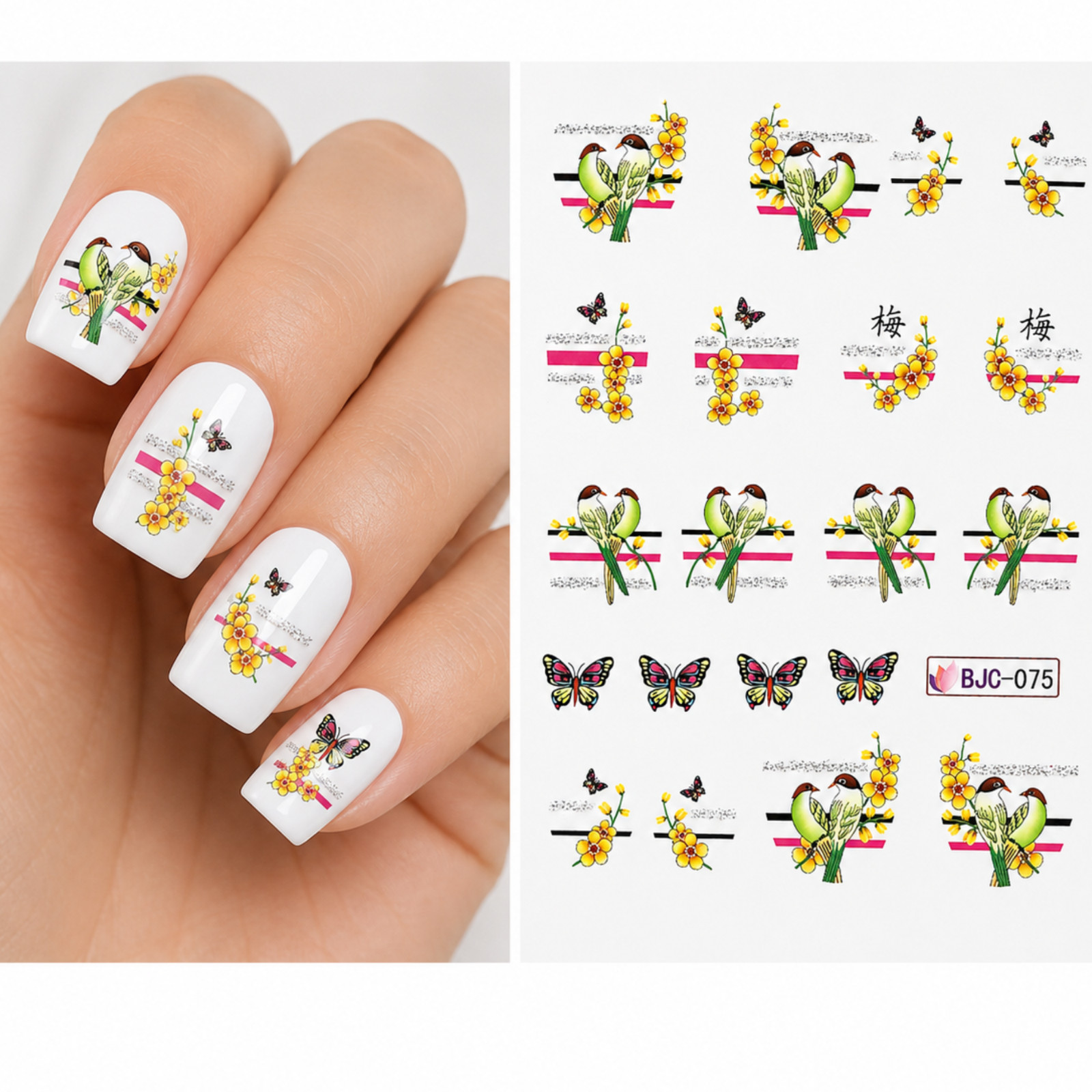 Butterfly and Bird Water Transfer Nail Stickers Flower Art Decals DIY Manicure